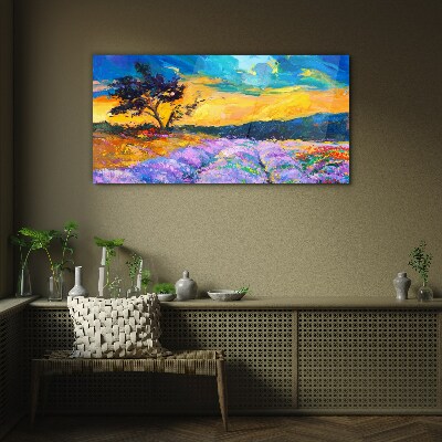 Landscape in sunset colors Wall art on glass
