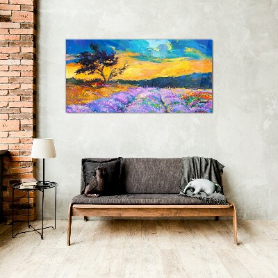 Tree sunset sky Glass Print