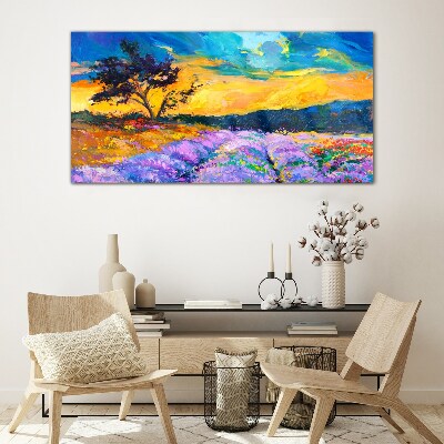 Landscape in sunset colors Wall art on glass