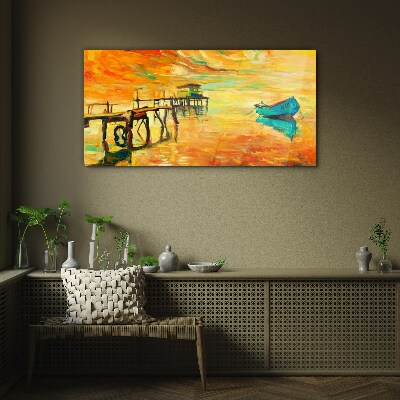 Golden hour by the water Glass art print