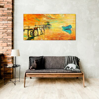 Golden hour by the water Glass art print