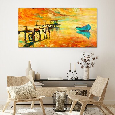 Port sunset sky Glass Print