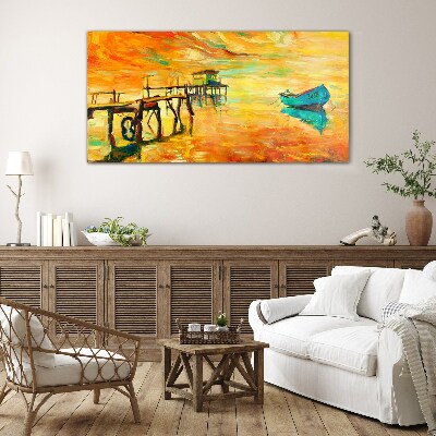Golden hour by the water Glass art print