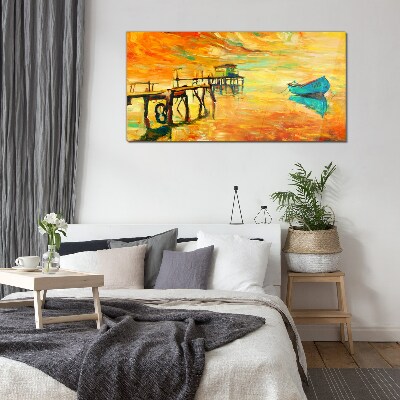 Port sunset sky Glass Print