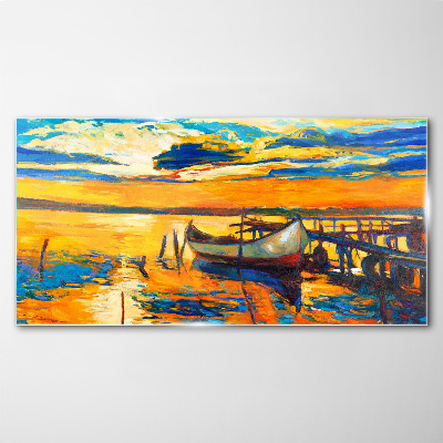 Golden hour at the lake Wall art on glass