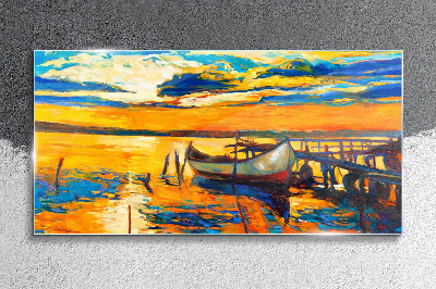 Golden hour at the lake Wall art on glass
