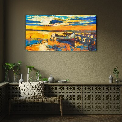 Golden hour at the lake Wall art on glass