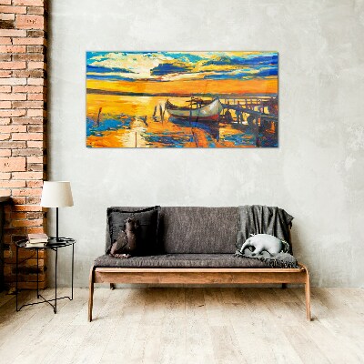Golden hour at the lake Wall art on glass