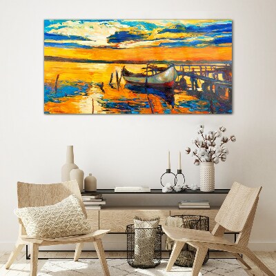 Golden hour at the lake Wall art on glass