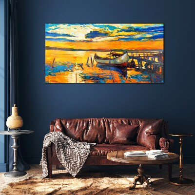 Golden hour at the lake Wall art on glass