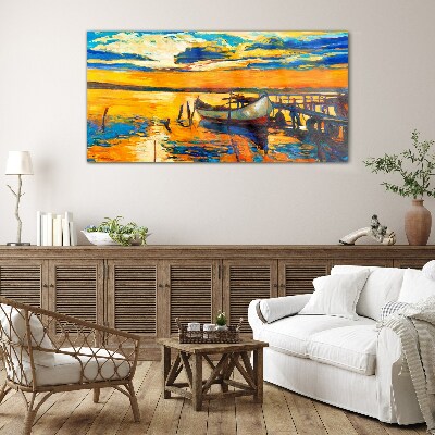 Golden hour at the lake Wall art on glass