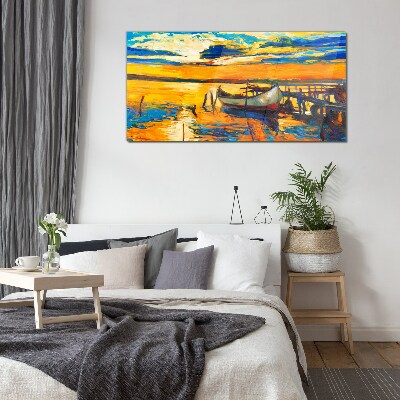Golden hour at the lake Wall art on glass