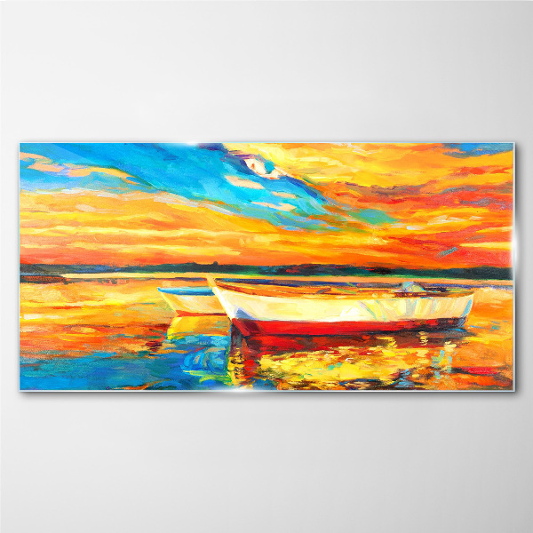 Golden reflections on the water Glass art print