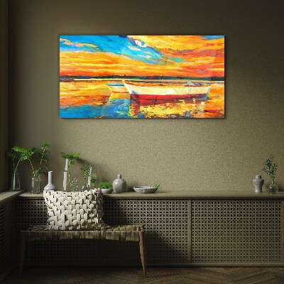 Golden reflections on the water Glass art print