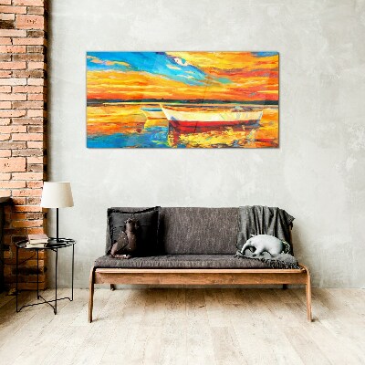 Golden reflections on the water Glass art print