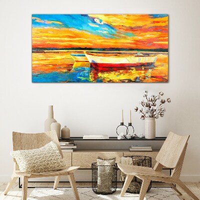 Golden reflections on the water Glass art print