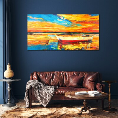 Golden reflections on the water Glass art print
