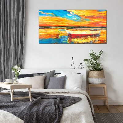 Golden reflections on the water Glass art print