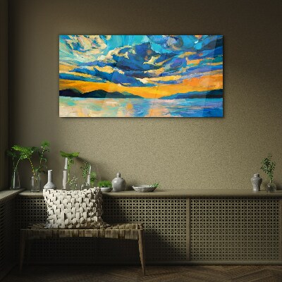 Sunset over a calm lake Wall art on glass