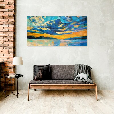 Sunset over a calm lake Wall art on glass