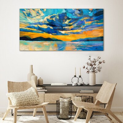 Sunset over a calm lake Wall art on glass