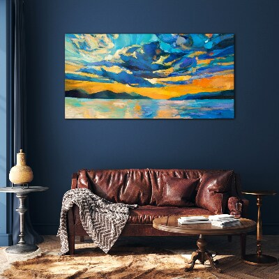 Sunset over a calm lake Wall art on glass