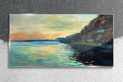 A peaceful seaside landscape Glass art print