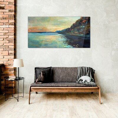 A peaceful seaside landscape Glass art print