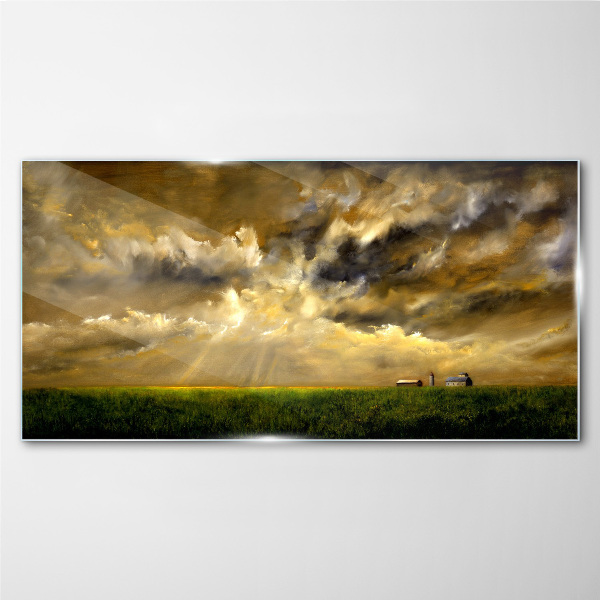 A peaceful landscape with clouds Wall art on glass