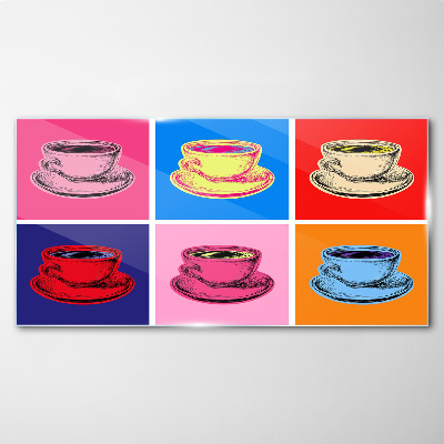 Colorful cups on the background Wall art on glass