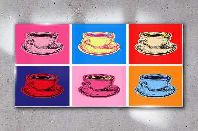 Colorful cups on the background Wall art on glass