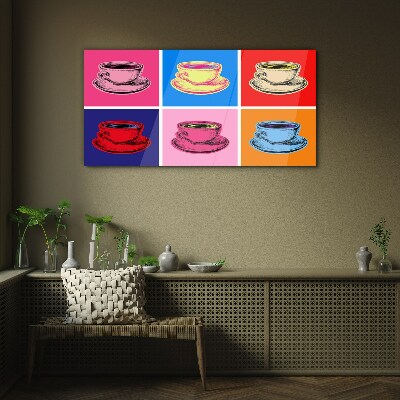 Colorful cups on the background Wall art on glass