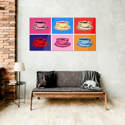 Colorful cups on the background Wall art on glass