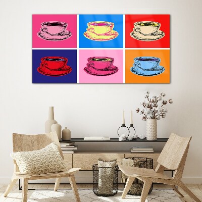 Mugs abstraction coffee drinks Glass Wall Art