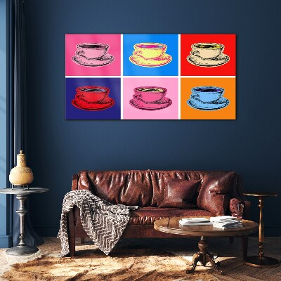 Colorful cups on the background Wall art on glass