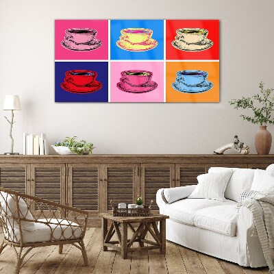 Colorful cups on the background Wall art on glass