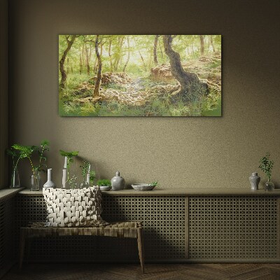 Green forest landscape with stones Wall art on glass