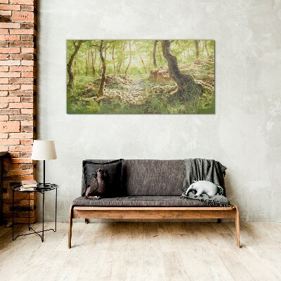 Green forest landscape with stones Wall art on glass