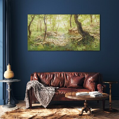 Green forest landscape with stones Wall art on glass