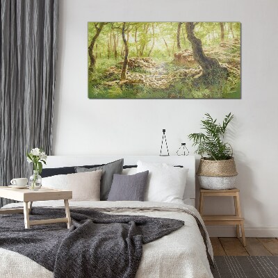 Green forest landscape with stones Wall art on glass