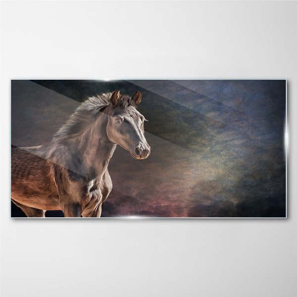 Portrait of a horse on an abstract background Glass art print