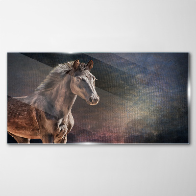 Portrait of a horse on an abstract background Glass art print