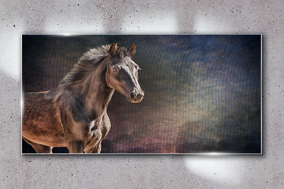 Portrait of a horse on an abstract background Glass art print