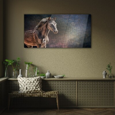 Portrait of a horse on an abstract background Glass art print