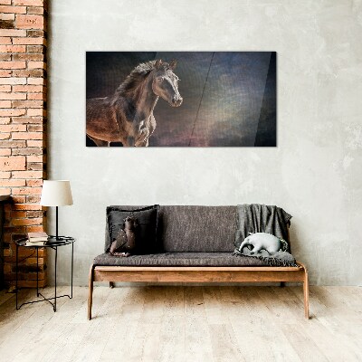 Portrait of a horse on an abstract background Glass art print