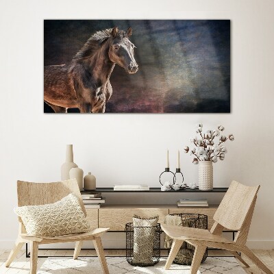 Portrait of a horse on an abstract background Glass art print