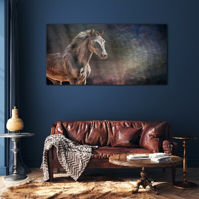 Portrait of a horse on an abstract background Glass art print