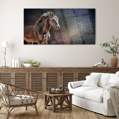 Portrait of a horse on an abstract background Glass art print
