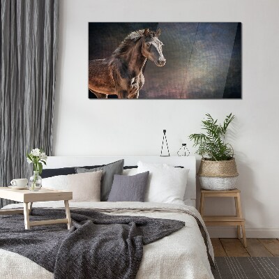 Portrait of a horse on an abstract background Glass art print