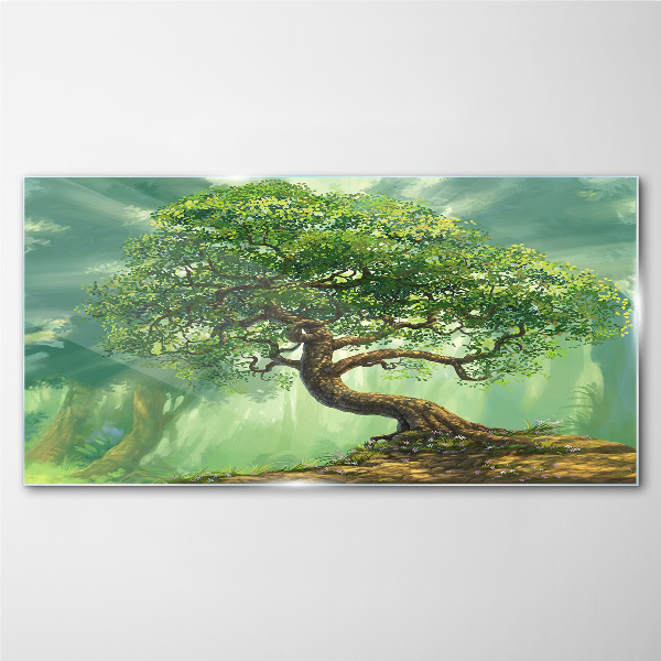 A green corner with a magic tree Wall art on glass